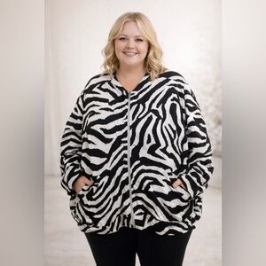 Susan Graver Zebra Print Black and White Full Zip Long Sleeve Plus Size 2X